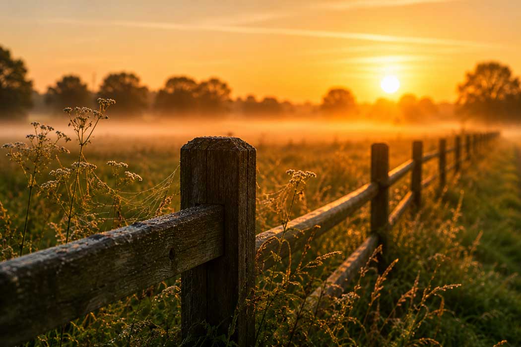 Ochtendzon boven een mistig landschap