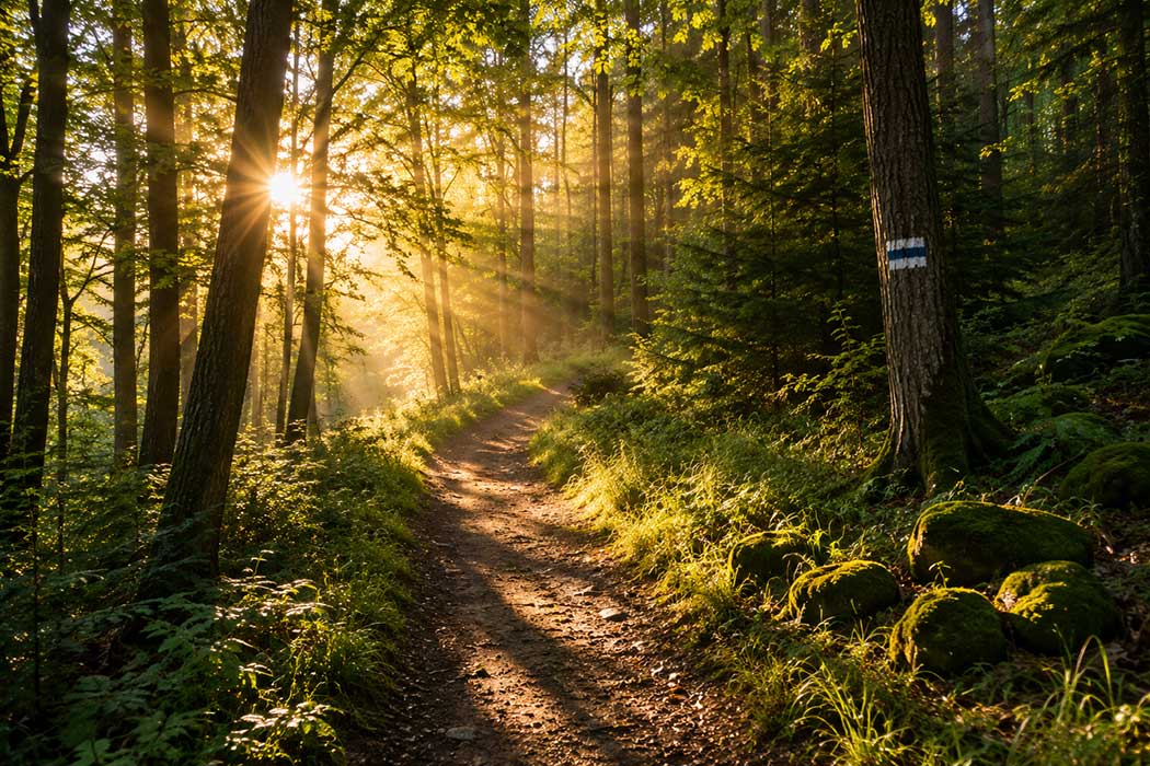Boswandeling in ochtendlicht